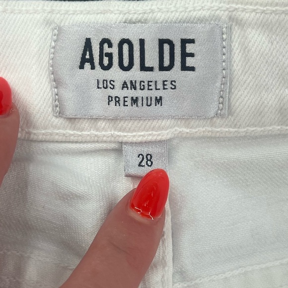 Agolde Nico High Waisted White Raw Hem Frayed Ankle Jeans Straight Leg Size 28 - Picture 11 of 13